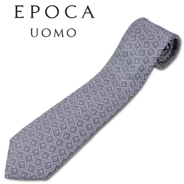 エポカウォモ EPOCA UOMO シルク 幾何学模様 ネクタイ シルバーグレー系 メンズ 日本製 ...