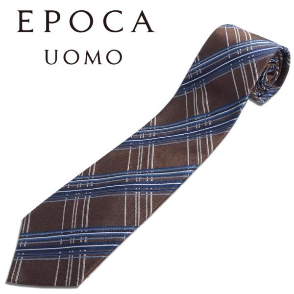 エポカウォモ EPOCA UOMO シルク チェック柄 ネクタイ ブラウン系 茶 メンズ 日本製 プ...