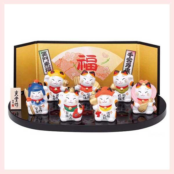 錦彩　七福神招き猫セット（小）　7587