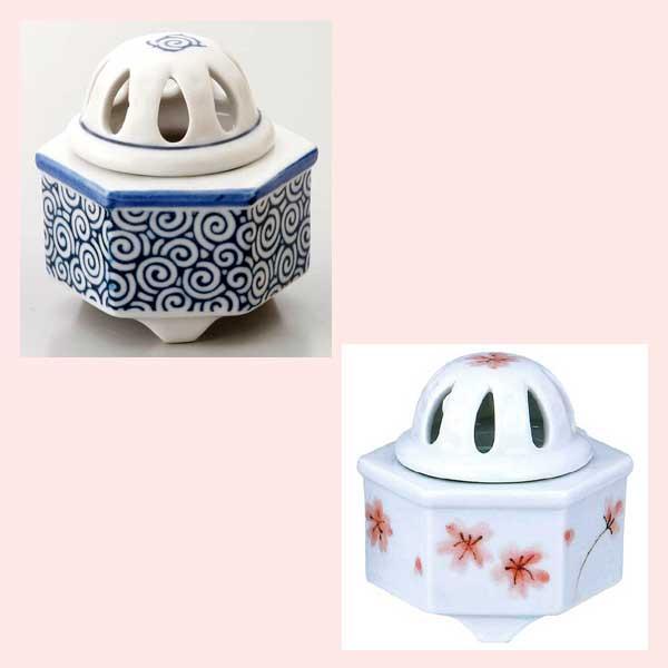 陶器製　六角香炉（高さ8.0cm）／２種類