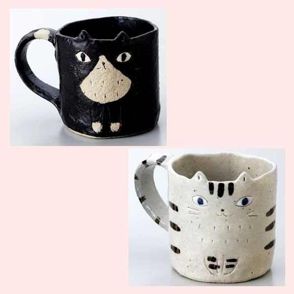 陶器製　手作り猫　マグ（高さ8.0cm）／２種類