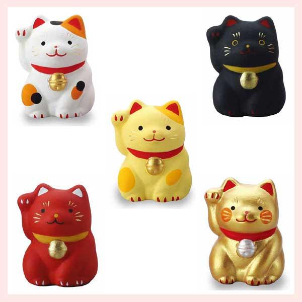 （５Ｐセット）陶器製置物　小福猫（高さ4.0cm）／５種類