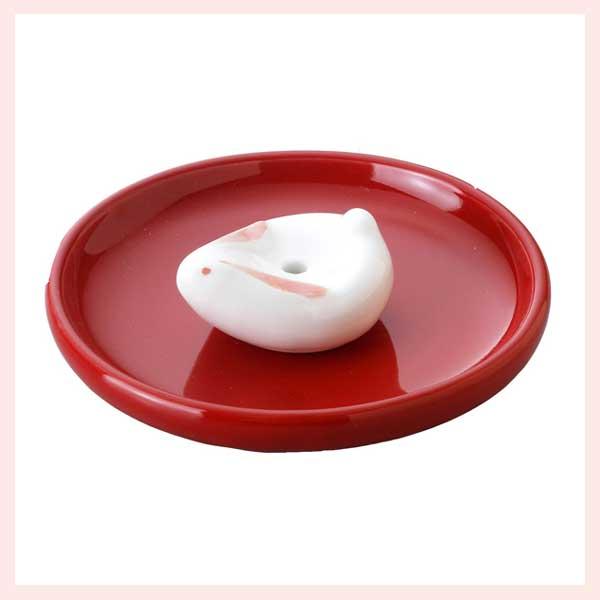 陶器製　兎香立（朱皿）