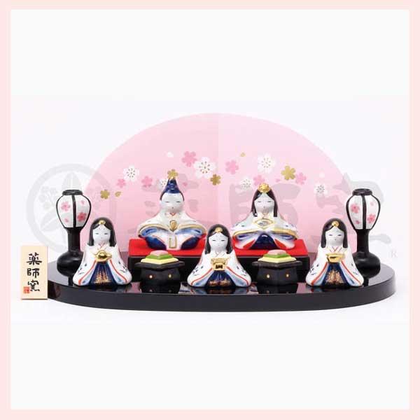染錦　弥生飾り雛（平飾り）　※陶器,置物,ひなまつり,雛祭り,ひな人形,雛人形