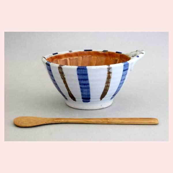 瀬戸焼　十草　納豆鉢（大・竹ヘラ付）　15754