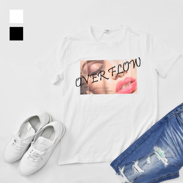 Tシャツ メンズ 半袖Tシャツ 半袖 カットソー クルーネック 丸首 刺繍 プリント ロゴ 唇プリン...