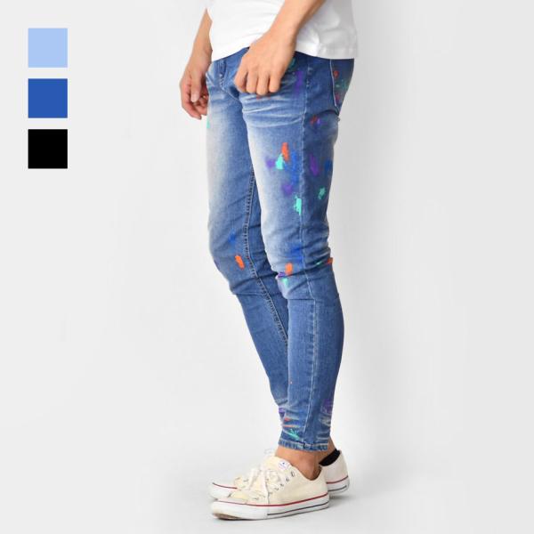 スキニー デニム ジーンズ メンズ アンクル丈 テーパードパンツ プリント ストリート ビター 韓国...