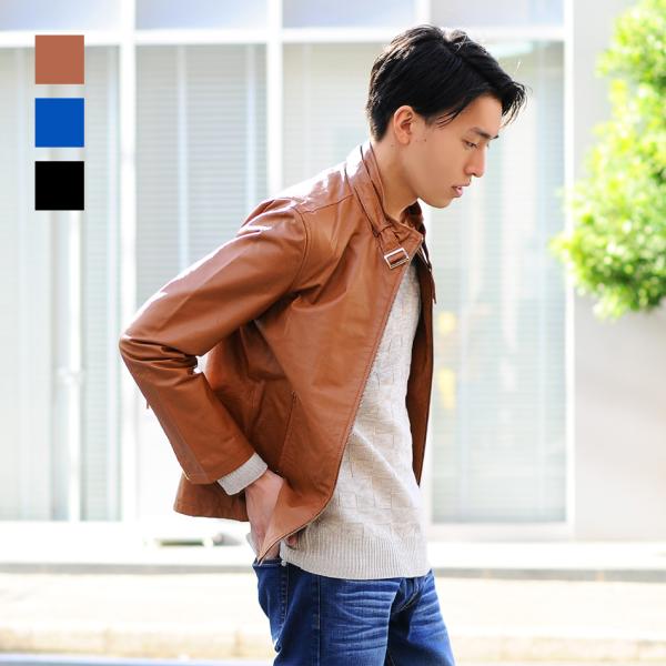 レザージャケット メンズ 本革 キャメル ブルー 青 ブラック 黒 M L XL 2L L ライダー...