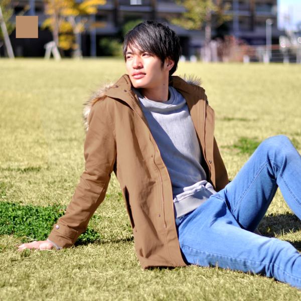 EVOLUTION ファー付モッズコート スプリングコート メンズ 秋冬 ホワイト ベージュ カーキ...