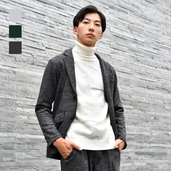 ジャケット メンズ ニット ニット テーラード 春秋冬 ストライプ ストレッチ カジュアル 綺麗め ...