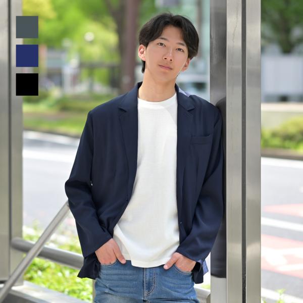ジャケット メンズ ストレッチ テーラードジャケット 裏地なし カジュアル 春夏秋 紺 黒 グレー ...