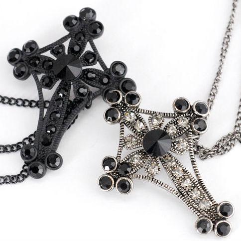 ラペルピン メンズ 十字架 シルバー ブラック ラインストーン