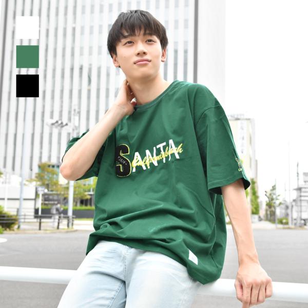 Tシャツ メンズ ビッグシルエット 半袖 ロゴ サガラ刺繍 サーフ系 ストリート系 韓国ファッション...