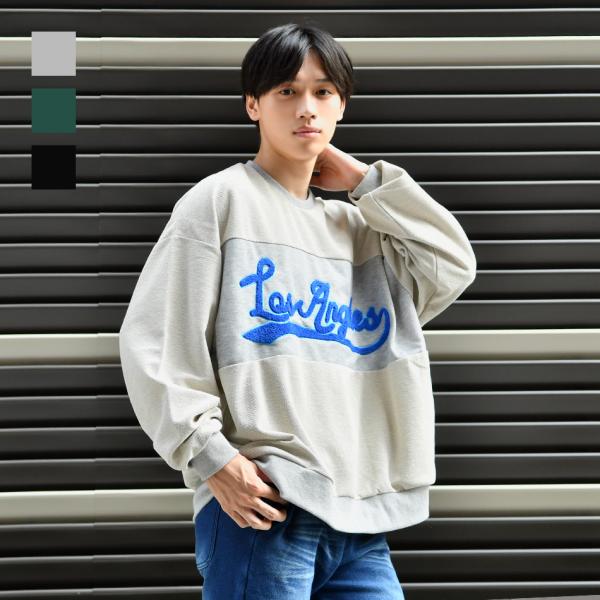 トレーナー メンズ スウェット ビッグシルエット ロゴ サガラ刺繍 春秋冬 ストリート系 韓国ファッ...