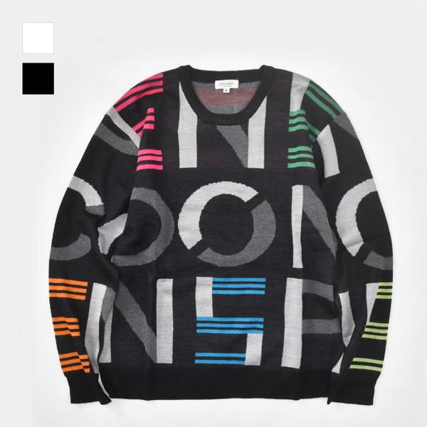 ニット メンズ セーター 長袖 春秋冬 ロゴ 総柄 ハイゲージ クルーネック 韓国ファッション ゴル...