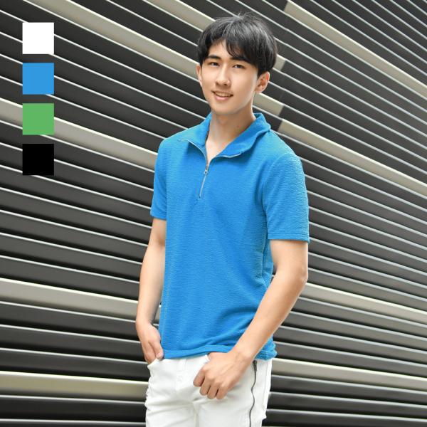 ポロシャツ メンズ 無地 半袖 衿ワイヤー ゴルフウエア モード系 綺麗め タイト 細め 春夏秋 白...