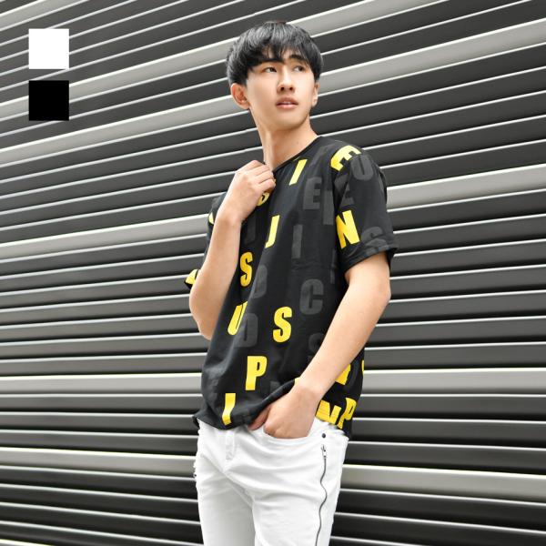 Tシャツ メンズ 半袖 ロゴ プリント クルーネック 総柄 派手 春夏秋 ゴルフウエア ストリート系...