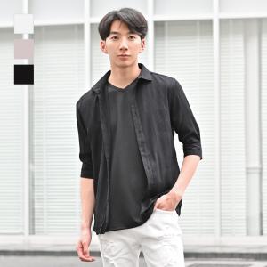 カジュアルシャツ メンズ 薄手 7分袖 涼しい 楊柳 レギュラーカラー 春夏秋 モード系 韓国ファッション ホワイト グレー ブラック 白 黒 M L XL LL 2L｜sshk