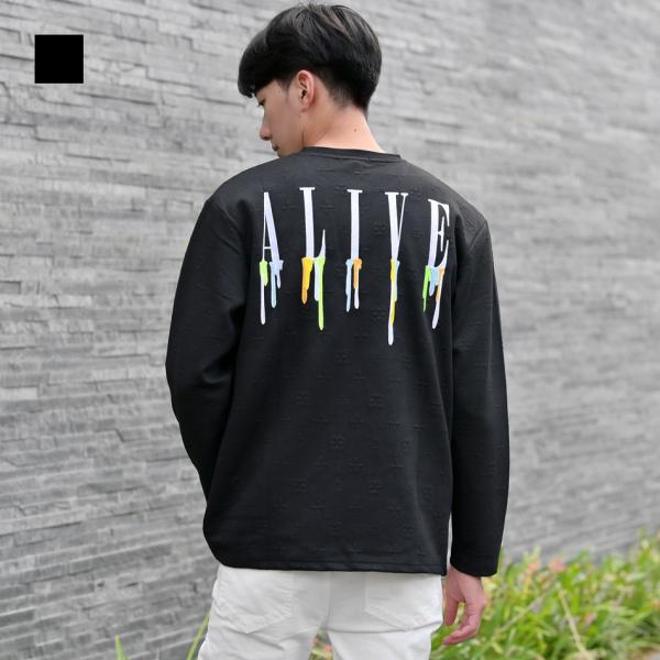 長袖Tシャツ メンズ ロンT 長袖 春秋冬 織柄 総柄 刺繍 ストリート系 サーフ系 モード系 韓国...