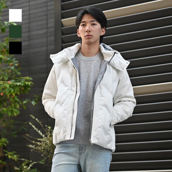 ダウンジャケット メンズ 中綿 シームレス 合皮 フェイクレザー 撥水 韓国ファッション モード系 ...