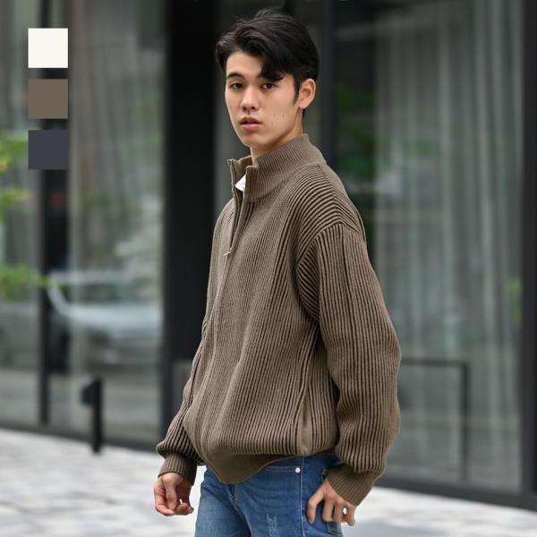 ニットブルゾン メンズ ドライバーズニット ニットジャケット ジップブルゾン セットアップ(別売) ...