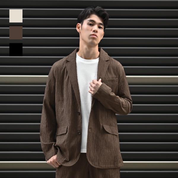 ジャケット メンズ カジュアルジャケット テーラードジャケット ストレッチ 楊柳 無地 裏地なし セ...