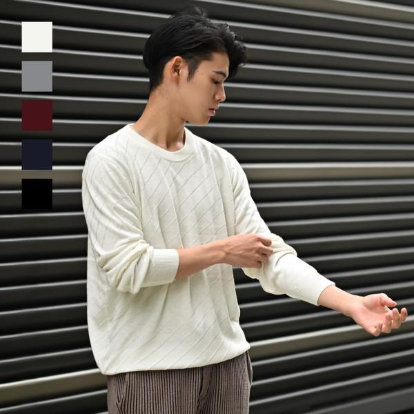 ニット メンズ セーター クルーネック ハイゲージ 機能素材 無地 ジャガードニット シンプル 春秋...