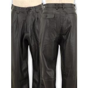 レザーパンツ メンズ 本革 牛革 ブラック 黒 M L 黒 ストレート ツータック OZZ オズ h...