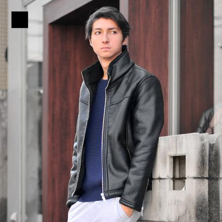 レザージャケット メンズ 合皮 暖かい 冬 秋 ブラック 黒 M ムートン ライダース フェイクレザ...