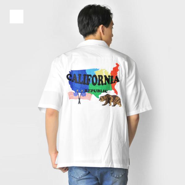 シャツ メンズ カジュアル 半袖 開襟 オープンカラー 刺繍 アメリカ 白 黒 M L XL ホワイ...