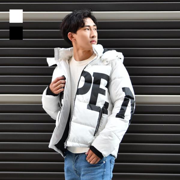 ダウンジャケット メンズ 中綿 ロゴ 秋冬 ストリート サーフ アウトドア キャンプ オラオラ系 暖...