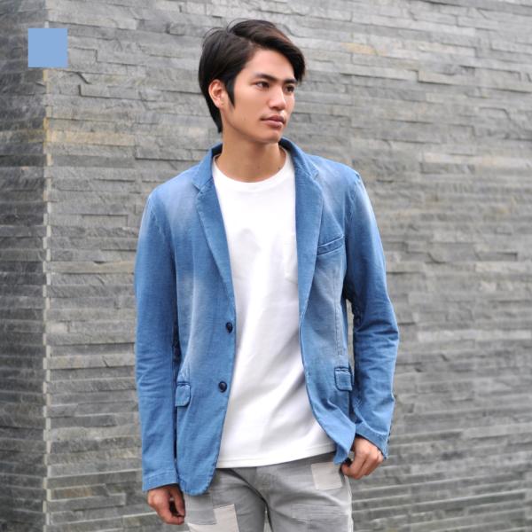 デニムテーラードジャケット メンズ カジュアル 春夏秋冬 アメカジ サーフ ストレッチ サックスブル...