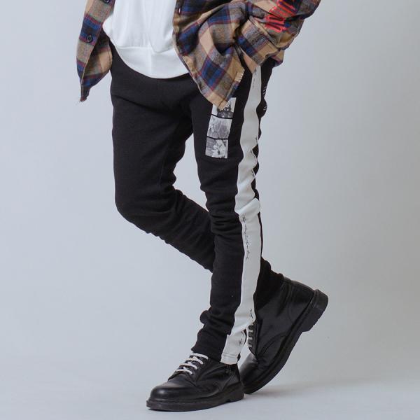 ジョッパーズパンツ メンズ サイドライン プリント ポンチ アンチピリング 白 黒 ホワイト ブラッ...