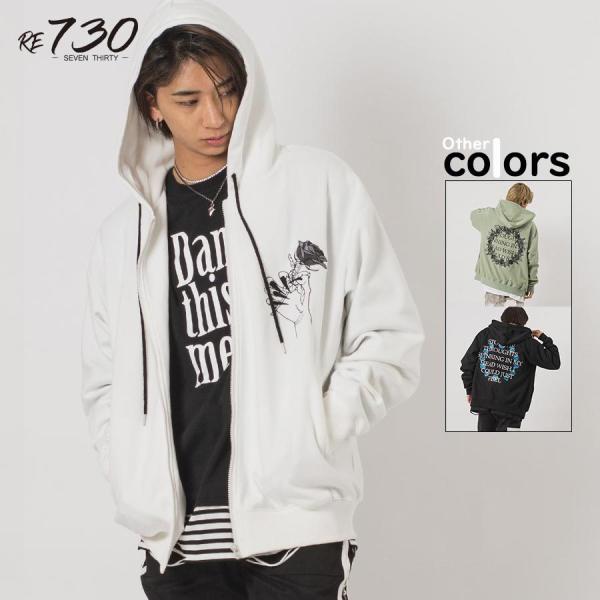 CVCポンチ薔薇刺繍ビッグシルエットジップパーカー メンズ ビッグシルエット オーバーサイズ ストリ...