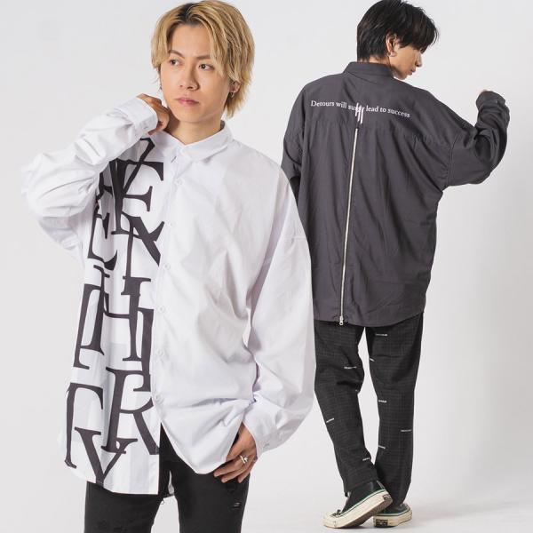 ロング丈バックジップドルマンシャツ メンズ ビッグシルエット オーバーサイズ ストリート系 韓国ファ...