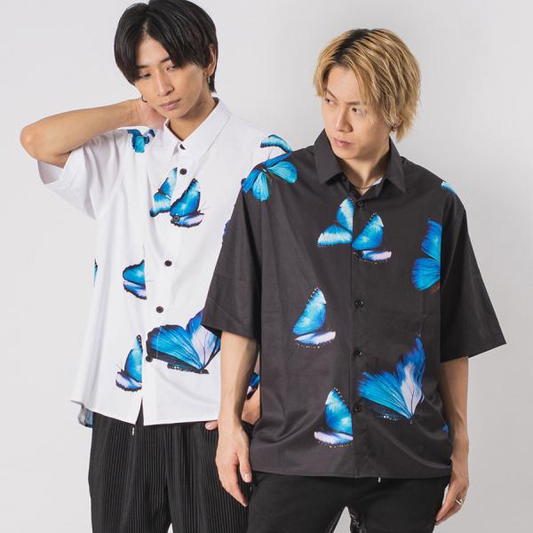 ビッグシルエットモルフォ蝶プリントビッグシャツ メンズ ビッグシルエット オーバーサイズ ストリート...