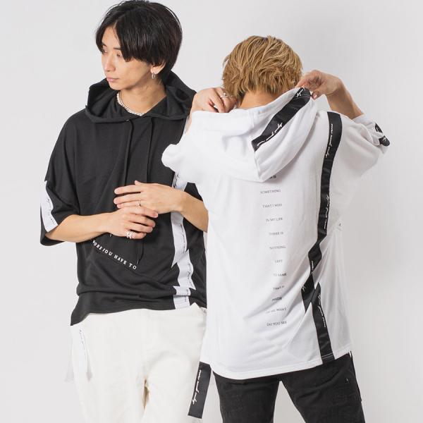 アシンメトリードルマンTパーカー メンズ ビッグシルエット オーバーサイズ ストリート系 韓国ファッ...