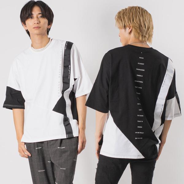 アシンメトリードルマンTシャツ メンズ ビッグシルエット オーバーサイズ ストリート系 韓国ファッシ...