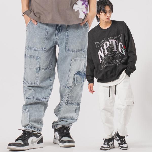 パッチワークベイカーカーゴパンツ メンズ ワイドパンツ ミリタリー オーバーサイズ ストリート系 韓...