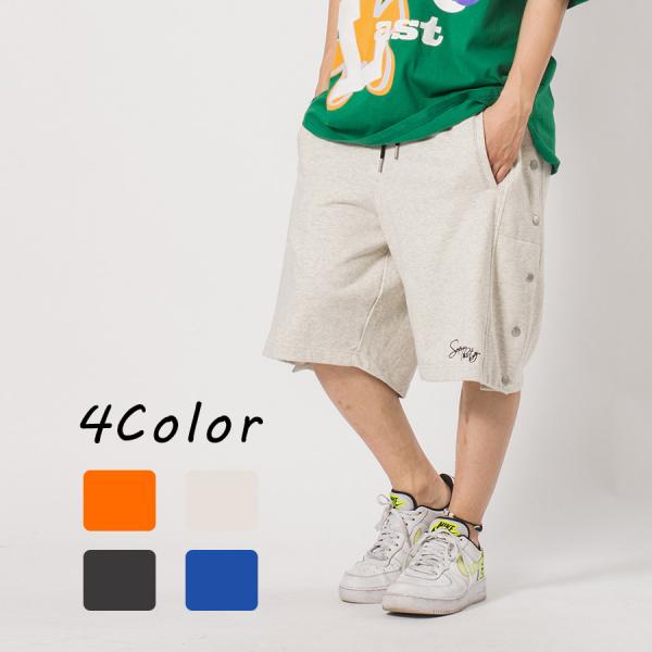 裏毛サイドスナップジムショーツ メンズ ショートパンツ ワイドパンツ ビッグシルエット ストリート系...