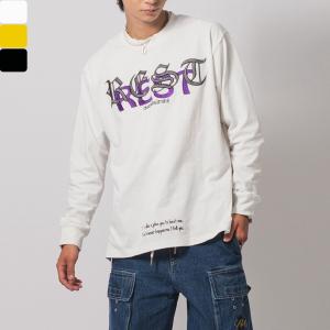 天竺刺繍ロングスリーブTシャツ メンズ ビッグシルエット オーバーサイズ ストリート系 韓国ファッション 韓国系 RE730 セブンサーティー