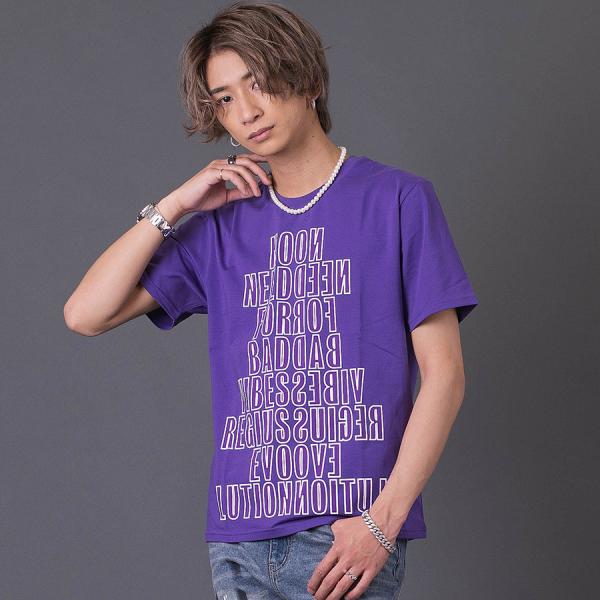 ロゴプリントTシャツ メンズ 春 夏 秋 フィット ストレッチ性 ホワイト パープル ブラック 白 ...