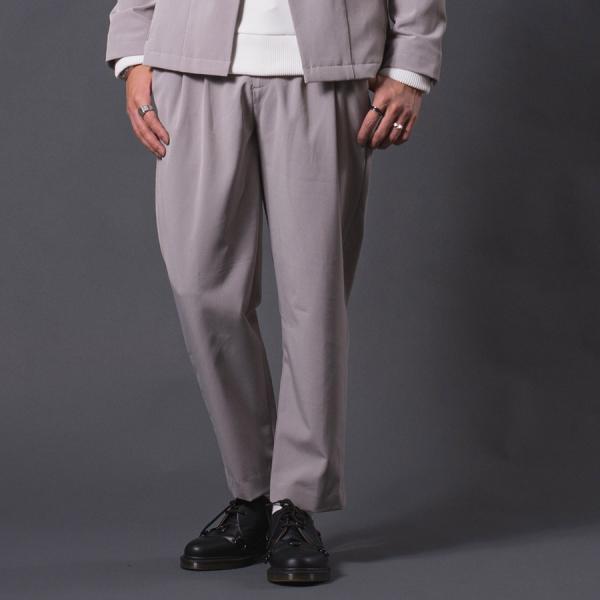 ツータックイージースラックス メンズ パンツ シンプル 無地 セットアップ グレージュ ブラック 黒...