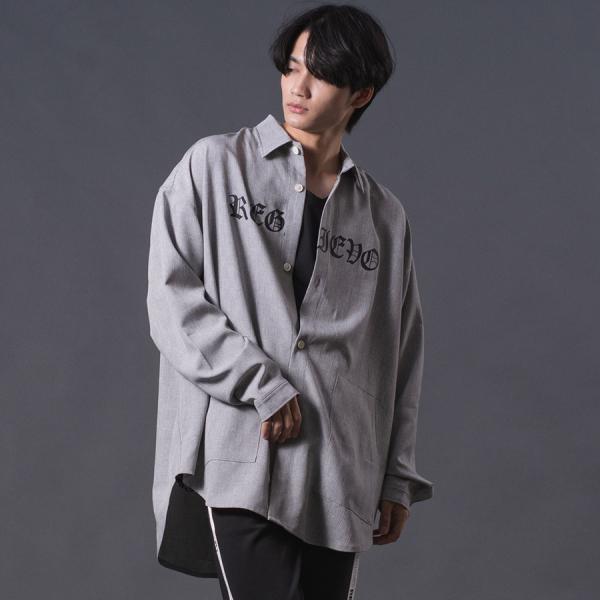 ロゴプリントオーバーシャツメンズ ロングシャツ オーバーシャツ 長袖 シャツ シンプル 春 秋 冬 ...