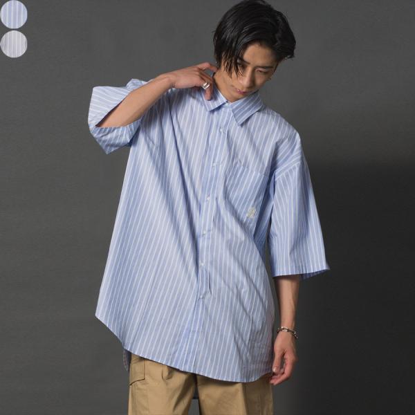 先染めストライプ半袖ビッグシャツ