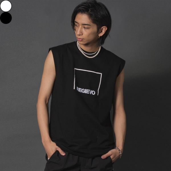 ロゴプリントノースリーブ メンズ タンクトップ トレーニングウエア 袖なし 韓国ファッション ストリ...