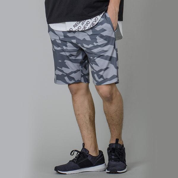 ハーフパンツ ショートパンツ メンズ 総柄 プリント 黒 ブラック グレー メッシュ モノトーン シ...