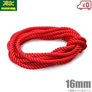 ポリエステルマルチロープ 縄 蛍光レッド 16mm×10m カラーロープ 親綱