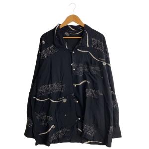 Porter Classic◆ALOHA LONG SHIRTS/半袖シャツ/XL/レーヨン/BLK/総柄/pc-024-779-10-06