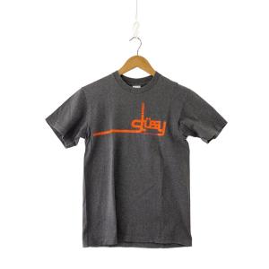 STUSSY◆90s/白タグ/USA製/ブロックロゴ/Tシャツ/S/コットン/GRY/プリント//